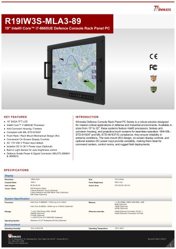 19" Intel&reg; Core&trade; i7-&shy;8665UE Defence Console Rack Panel PC R19IW3S-MLA3-89