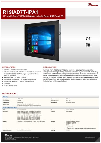 19" Intel&reg; Core&trade; i9/i7/i5/i3 (Alder Lake S) Front IP65 Panel PC R19IAD7T-IPA1
