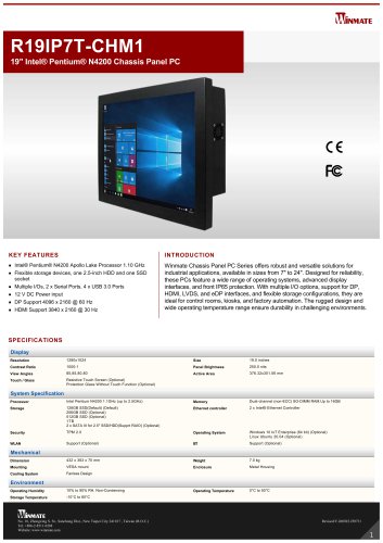 19" Intel&reg; Pentium&reg; N4200 Chassis Panel PC R19IP7T-CHM1