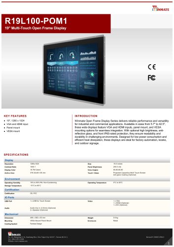 19" Multi-Touch Open Frame Display R19L100-POM1