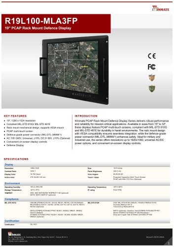 19" PCAP Rack Mount Defence Display R19L100-MLA3FP