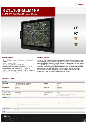 21.3" PCAP Rack Mount Defence Display R21L100-MLM1FP
