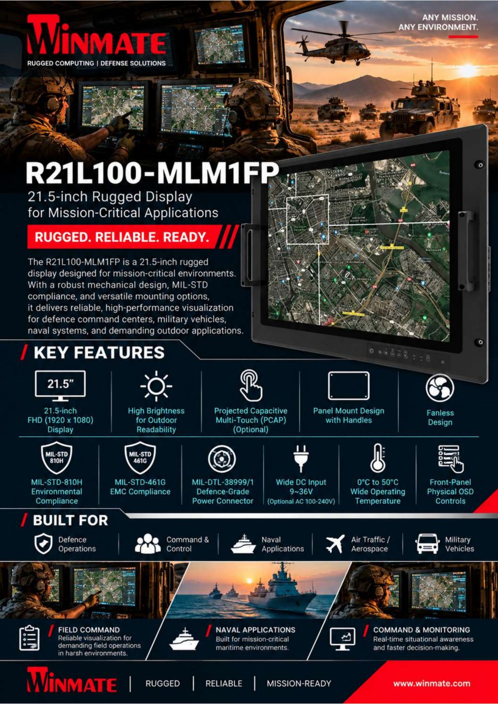 21.3" PCAP Rack Mount Defence Display R21L100-MLM1FP - Winmate, Inc.