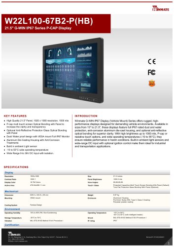 21.5&Prime; G-WIN IP67 Series P-CAP Display W22L100-67B2-P(HB)