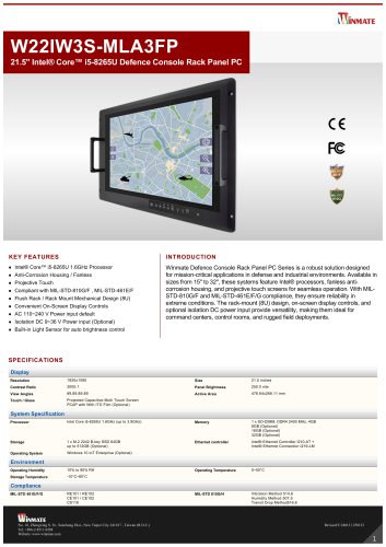 21.5" Intel&reg; Core&trade; i5-8265U Defence Console Rack Panel PC W22IW3S-MLA3FP