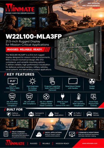 21.5" PCAP Rack Mount Defence Display W22L100-MLA3FP