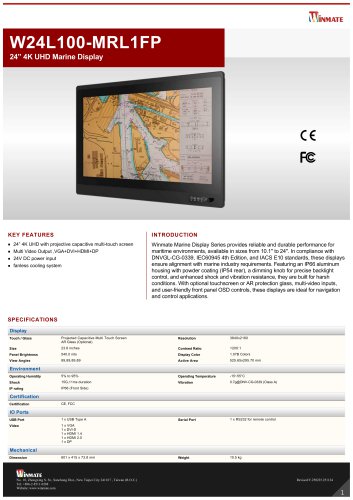 24&rdquo; 4K UHD Marine Display W24L100-MRL1FP