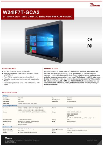 24" Intel&reg; Core&trade; i3/i5/i7 G-WIN GC Series Front IP65 PCAP Panel PC W24IF7T-GCA2
