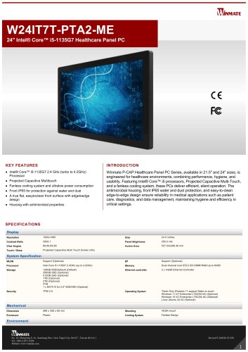 24" Intel&reg; Core&trade; i5-1135G7 Healthcare Panel PC W24IT7T-PTA2-ME