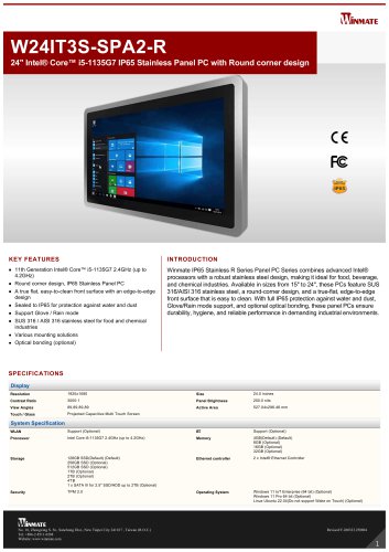 24" Intel&reg; Core&trade; i5-1135G7 IP65 Stainless Panel PC with Round corner design W24IT3S-SPA2-R