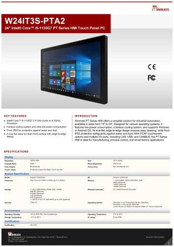 24" Intel&reg; Core&trade; i5-1135G7 PT Series HMI Touch Panel PC W24IT3S-PTA2