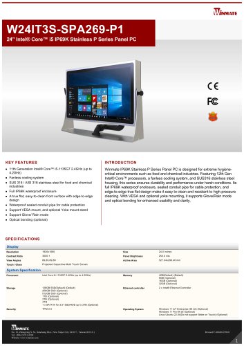 24" Intel&reg; Core&trade; i5 IP69K Stainless P Series Panel PC W24IT3S-SPA269-P1