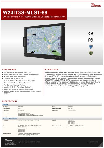 24" Intel&reg; Core&trade; i7-1165G7 Defence Console Rack Panel PC W24IT3S-MLS1-89