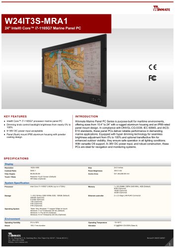 24" Intel&reg; Core&trade; i7-1165G7 Marine Panel PC W24IT3S-MRA1