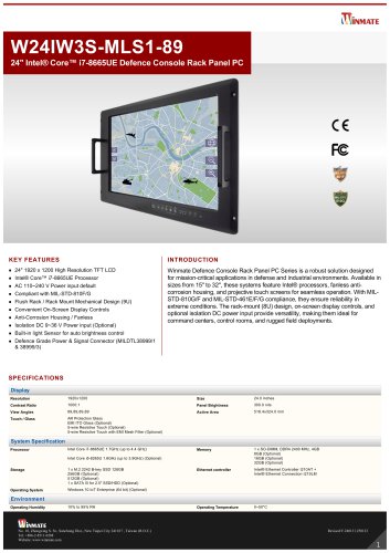 24" Intel&reg; Core&trade; i7-&shy;8665UE Defence Console Rack Panel PC W24IW3S-MLS1-89