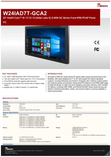 24" Intel&reg; Core&trade; i9 / i7/ i5 / i3 (Alder Lake S) G-WIN GC Series Front IP65 PCAP Panel PC W24IAD7T-GCA2