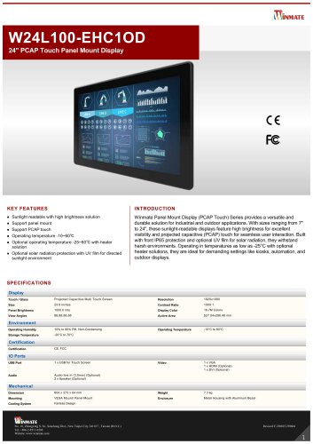 24" PCAP Touch Panel Mount Display W24L100-EHC1OD