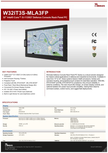 32" Intel&reg; Core&trade; i5-1135G7 Defence Console Rack Panel PC W32IT3S-MLA3FP