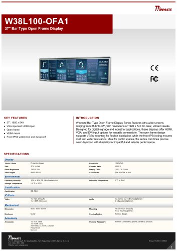 37" Bar Type Open Frame Display W38L100-OFA1