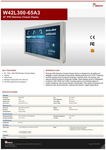 42" IP65 Stainless Chassis Display W42L300-65A3