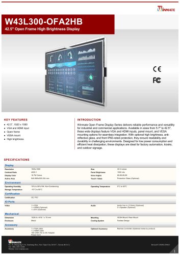 42.5" Open Frame High Brightness Display W43L300-OFA2HB
