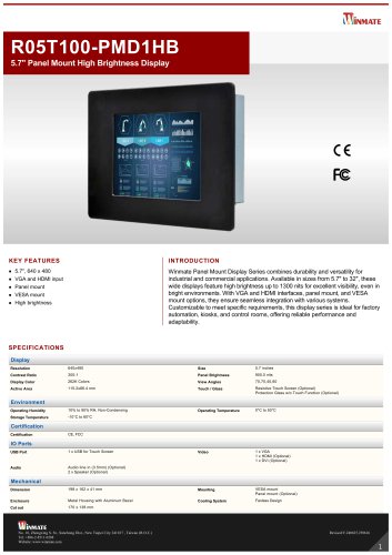 5.7" Panel Mount High Brightness Display R05T100-PMD1HB