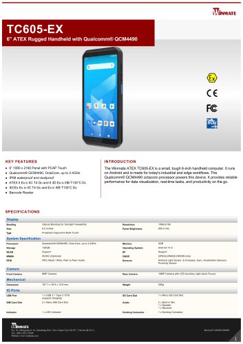 6" ATEX Rugged Handheld with Qualcomm&reg; QCM4490 TC605-EX