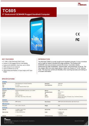 6" Qualcomm&reg; QCM4490 Rugged Handheld Computer TC605