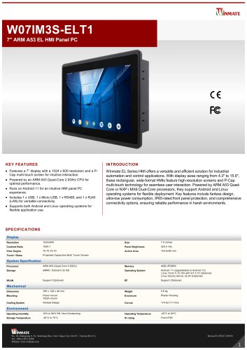 7" ARM A53 EL HMI Panel PC W07IM3S-ELT1