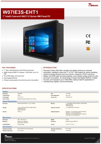 7" Intel&reg; Celeron&reg; N6211 E Series HMI Panel PC W07IE3S-EHT1
