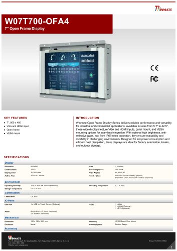 7” Open Frame Display W07T700-OFA4