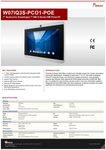 7" Qualcomm Snapdragon&trade; 660 S Series HMI Panel PC W07IQ3S-PCO1-POE