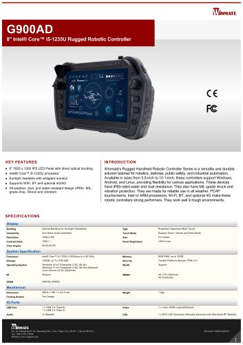 8" Intel&reg; Core&trade; i5-1235U Rugged Robotic Controller G900AD