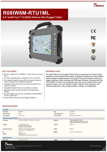 8.4" Intel&reg; Core&trade; i5-8265U Defence Ultra Rugged Tablet R08IW8M-RTU1ML