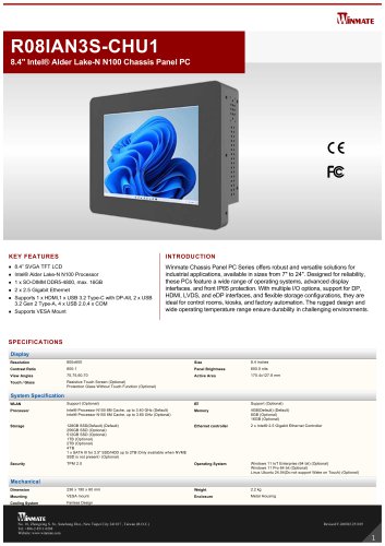 8.4" Intel® Twin Lake N150 Chassis Panel PC R08IAN3S-CHU1
