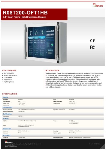 8.4” Open Frame High Brightness Display R08T200-OFT1HB