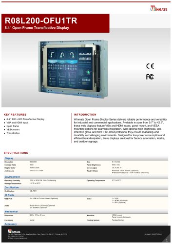 8.4” Open Frame Transflective Display R08L200-OFU1TR