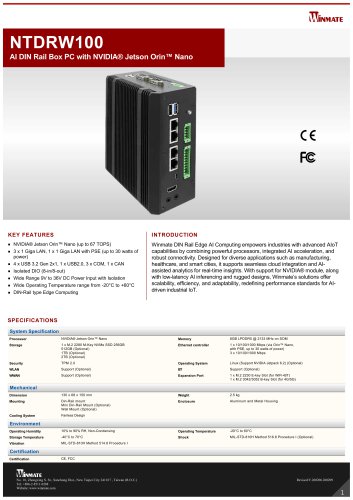 AI DIN Rail Box PC with NVIDIA&reg; Jetson Orin&trade; Nano NTDRW100