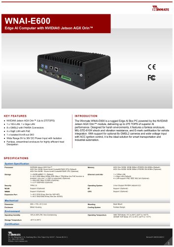 Edge AI Computer with NVIDIA&reg; Jetson AGX Orin&trade; WNAI-E600