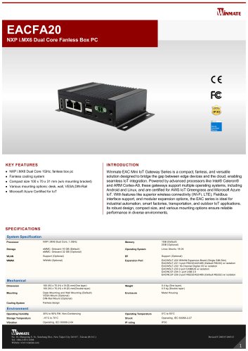 NXP i.MX6 Dual Core Fanless Box PC EACFA20