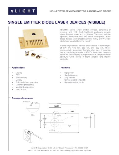 SINGLE EMITTER DIODE LASER DEVICES (VISIBLE)