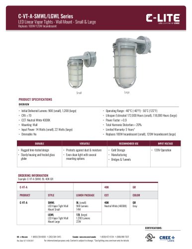 C-Lite™ C-VT-A-SMWL/LGWL Series Vapor Tight