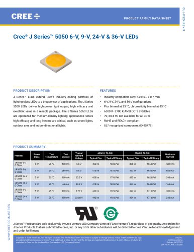 Cree® J Series™ 5050 6-V, 9‑V, 24‑V & 36‑V LEDs