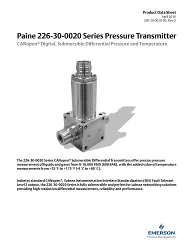 226-30-0020 Series CANopen® Digital Differential Pressure and Temperature Transmitter