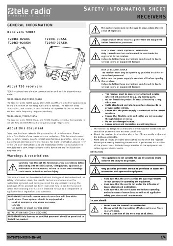SAFETY INFORMATION SHEET RECEIVERS
