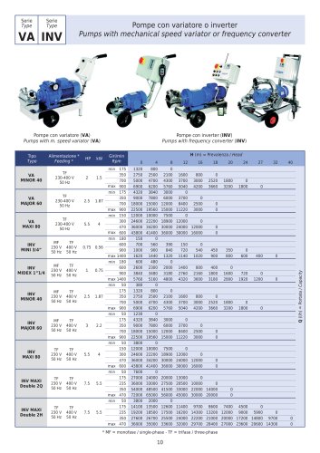 Pumps with mechanical speed variator or frequency converter