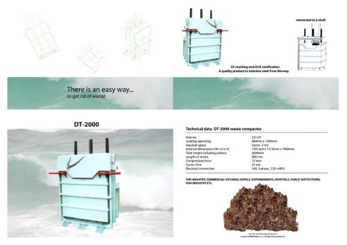 Large capacity waste compactor in stainless steel