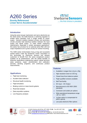 Sherborne Sensors A260 Series Single Axis Linear Accelerometers