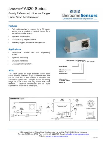 Sherborne Sensors A320 Series Ultra Low Range Accelerometers