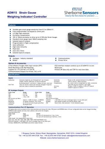 Sherborne Sensors Model ADW15 Strain Gauge Weighing Indicator/Controller